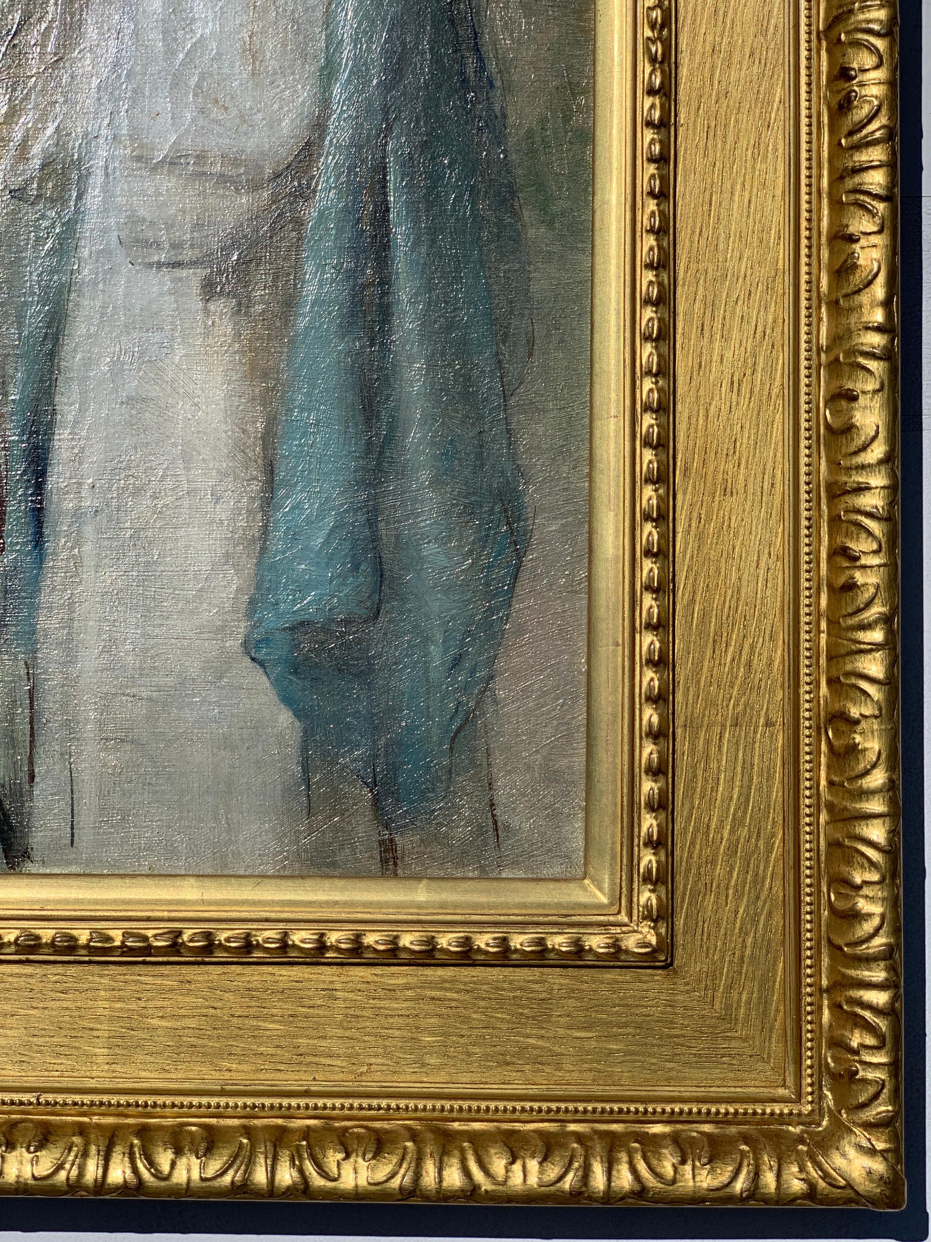 English Victorian Pre-Raphaelite portrait of a Madonna or Religious Nun figure - Brown Portrait Painting by Attributed to Thomas Cooper Gotch