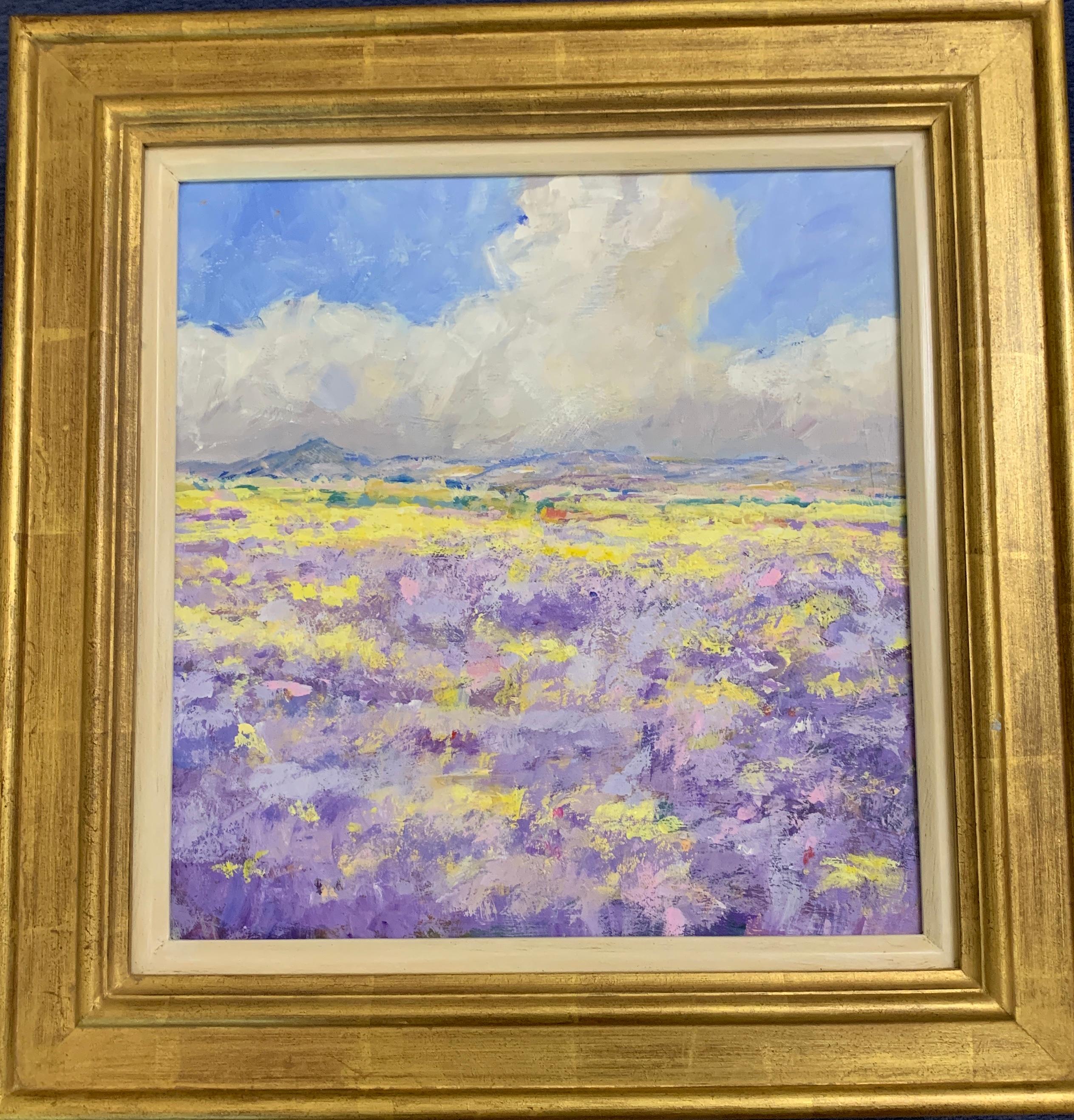 David J Brooker Figurative Painting - English Impressionist view of a Lavender field landscape in Provence,  France