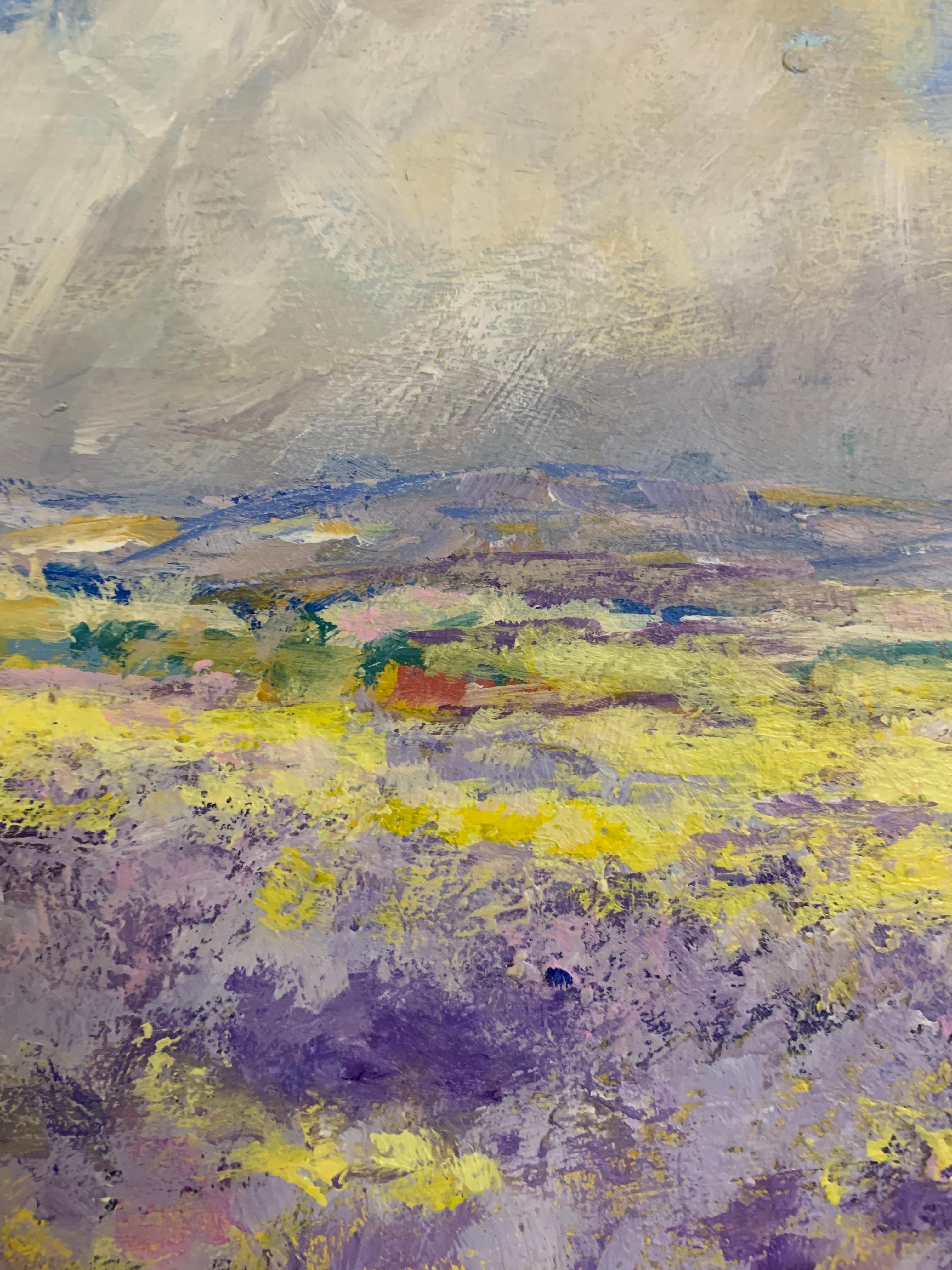 English Impressionist view of a Lavender field landscape in Provence,  France - Painting by David J Brooker