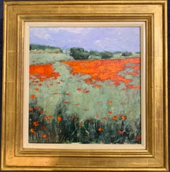 English Impressionist view of a Poppy field landscape in Provence,  France