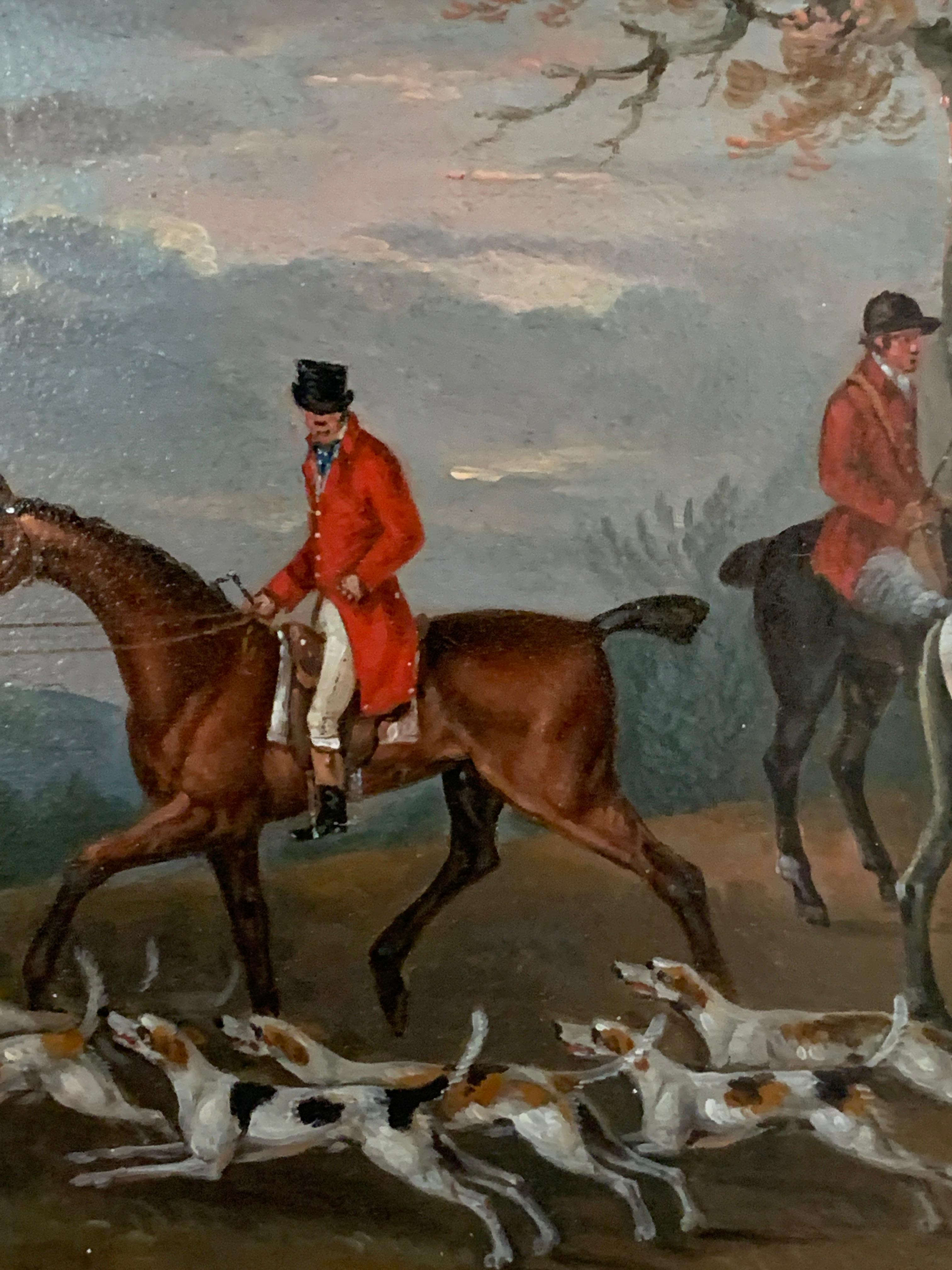 Set of 4 early 19th century Fox hunting landscape with men in red upon horseback 2