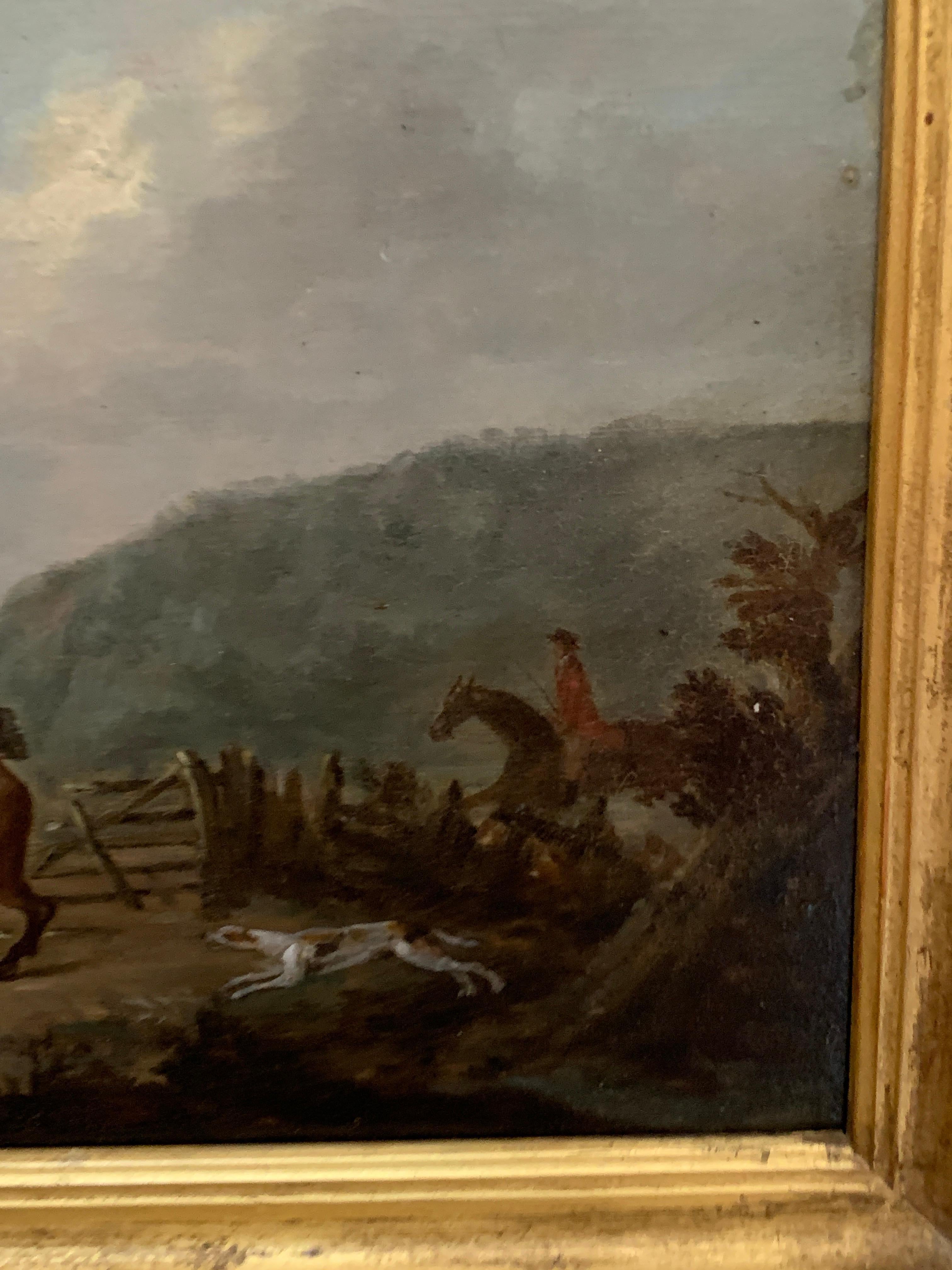 Set of 4 early 19th century Fox hunting landscape with men in red upon horseback 4