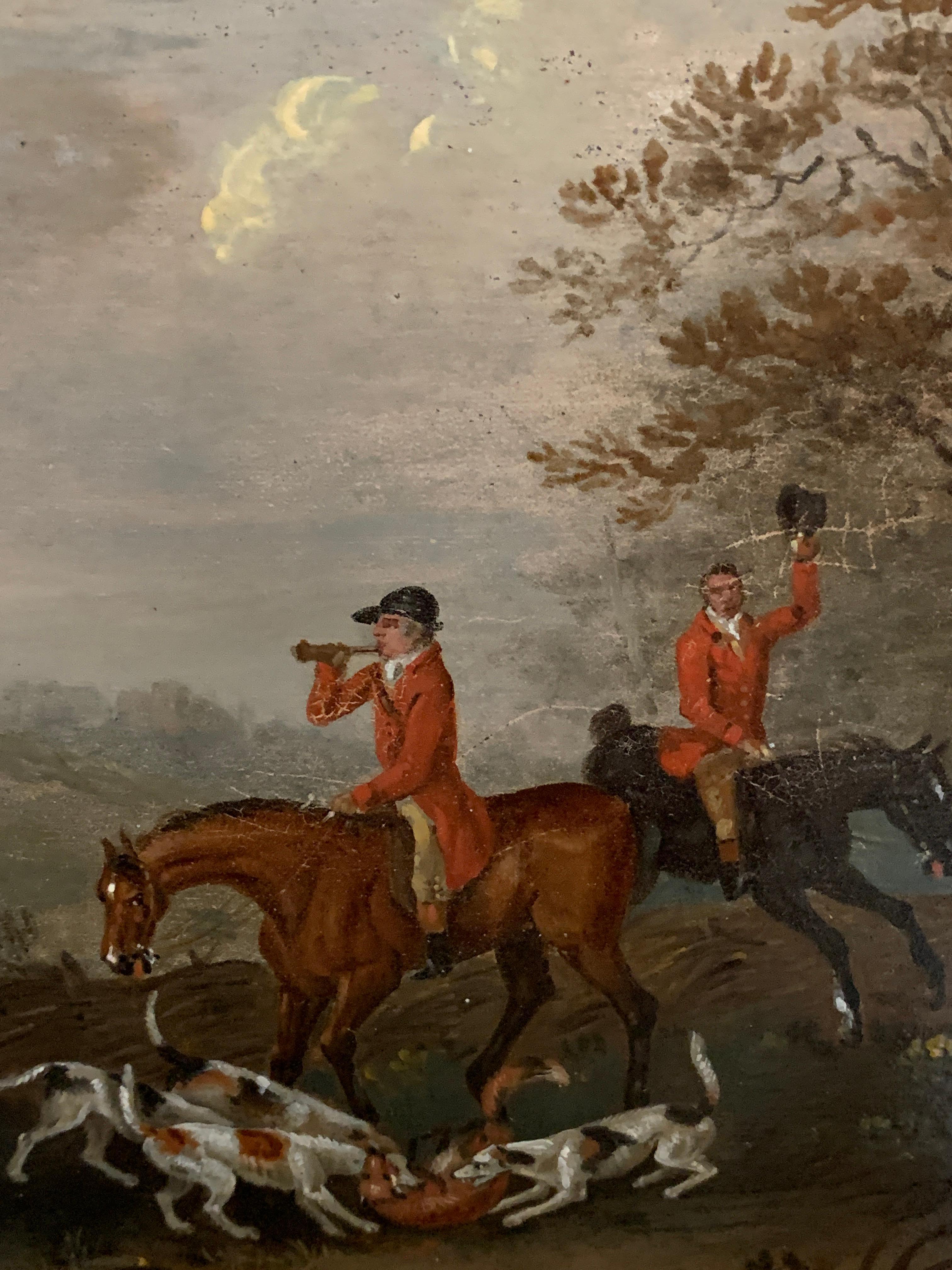 Set of 4 early 19th century Fox hunting landscape with men in red upon horseback 5
