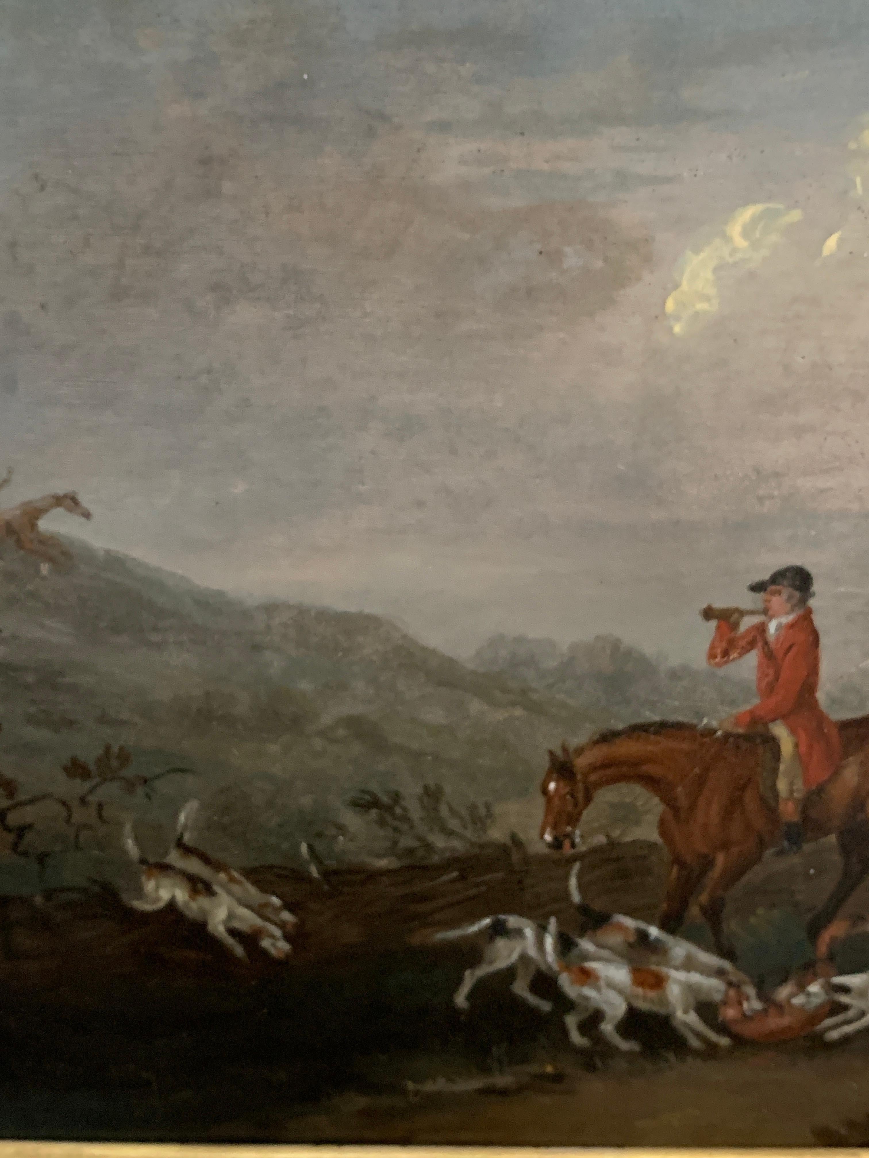 Set of 4 early 19th century Fox hunting landscape with men in red upon horseback 6