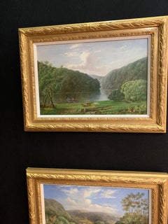 Pair of English Antique river landscapes with cows, Wye Valley, Tintern Abby
