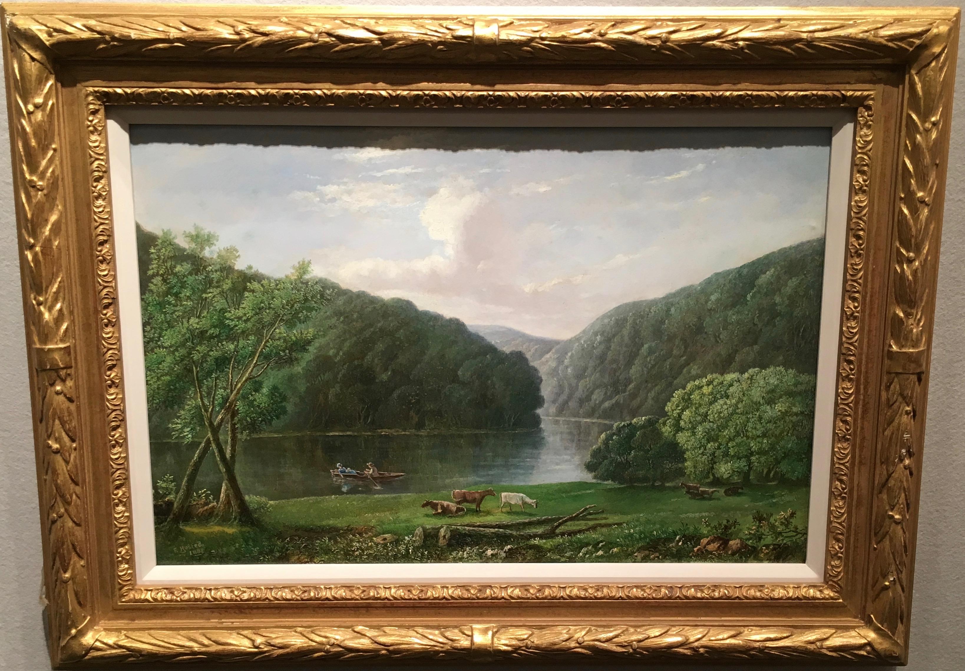 Pair of English Antique river landscapes with cows, Wye Valley, Tintern Abby  1