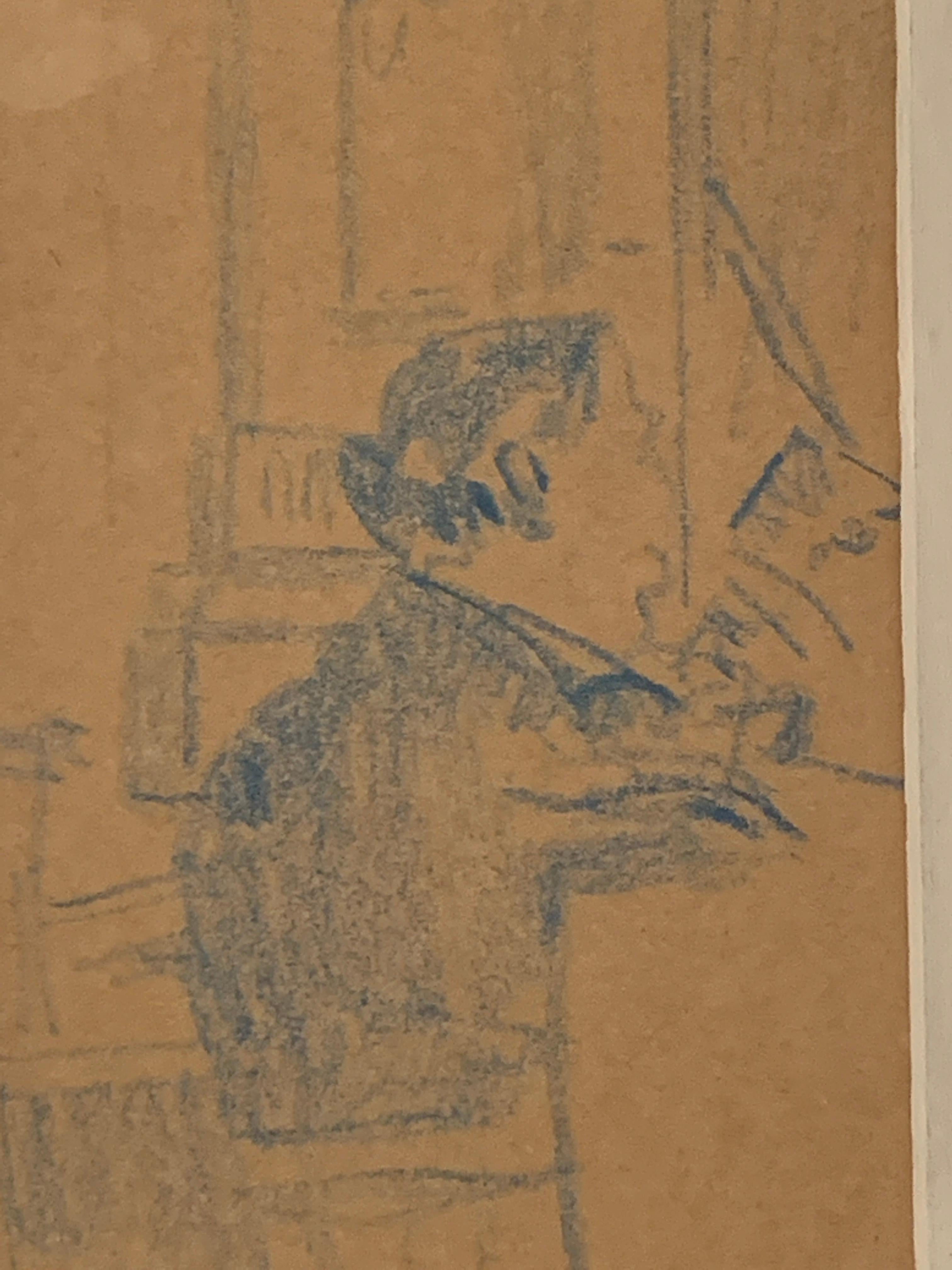 The Conductor , Modern British blue crayon drawing portrait the theatre - Art by Walter Richard Sickert