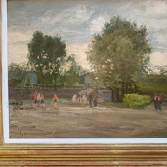 French Impressionist landscape the South of France, with children playing