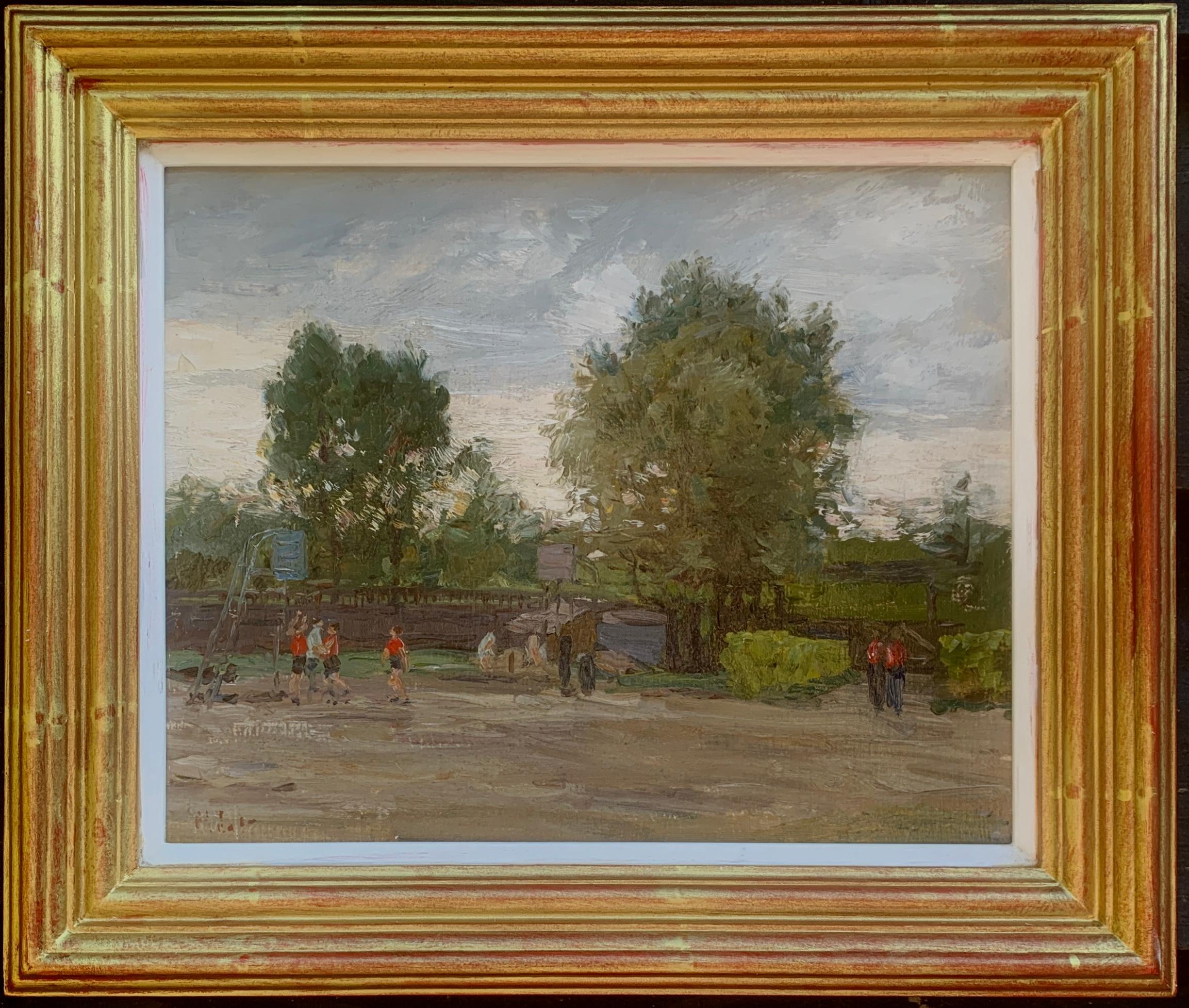 Henri Albert Figurative Painting - French Impressionist landscape the South of France, with children playing 