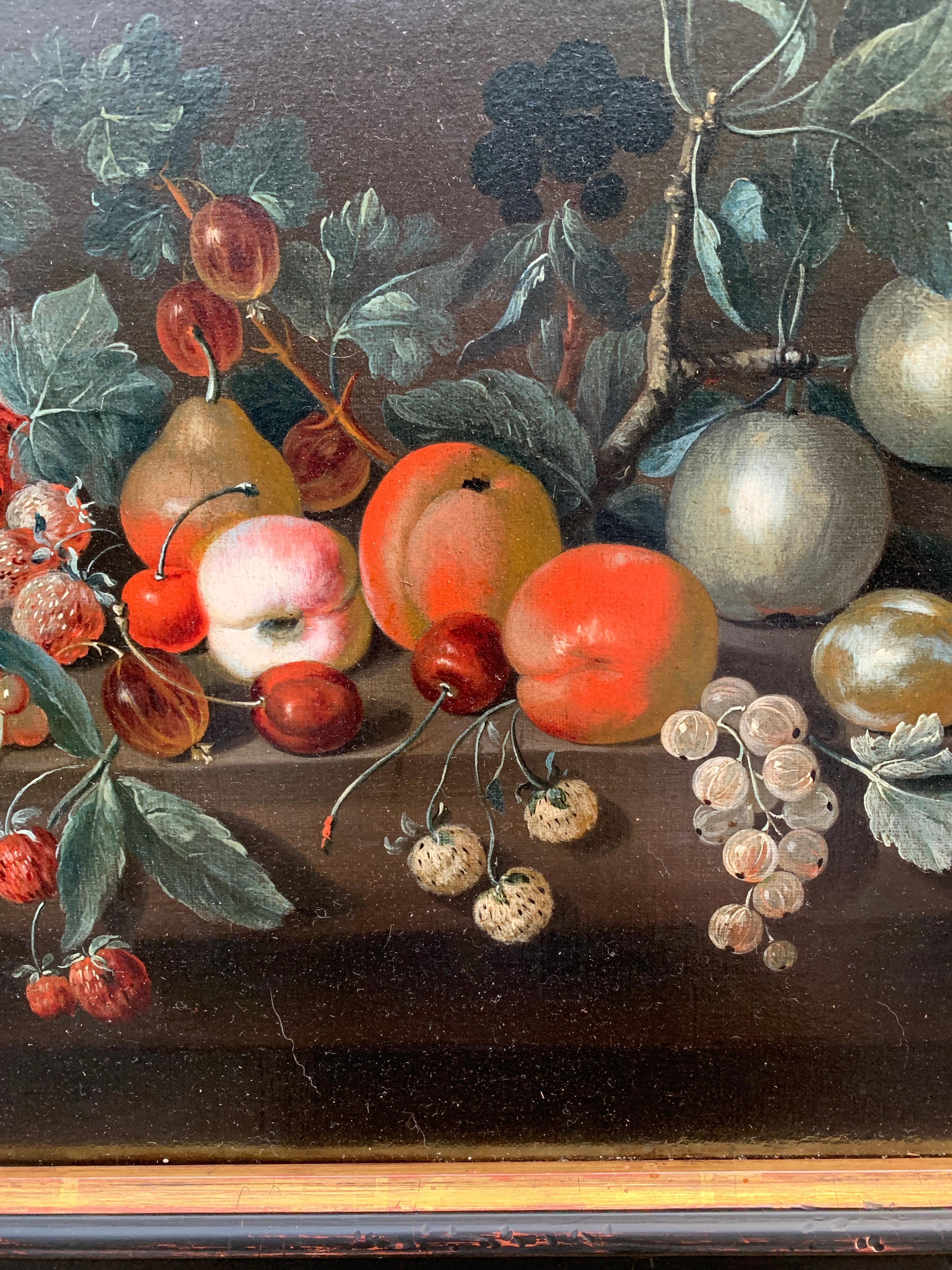 Dutch old master still life of fruit, with plums, Cherries, Raspberries etc - Old Masters Painting by 18th Century Dutch School, monogrammed C.C