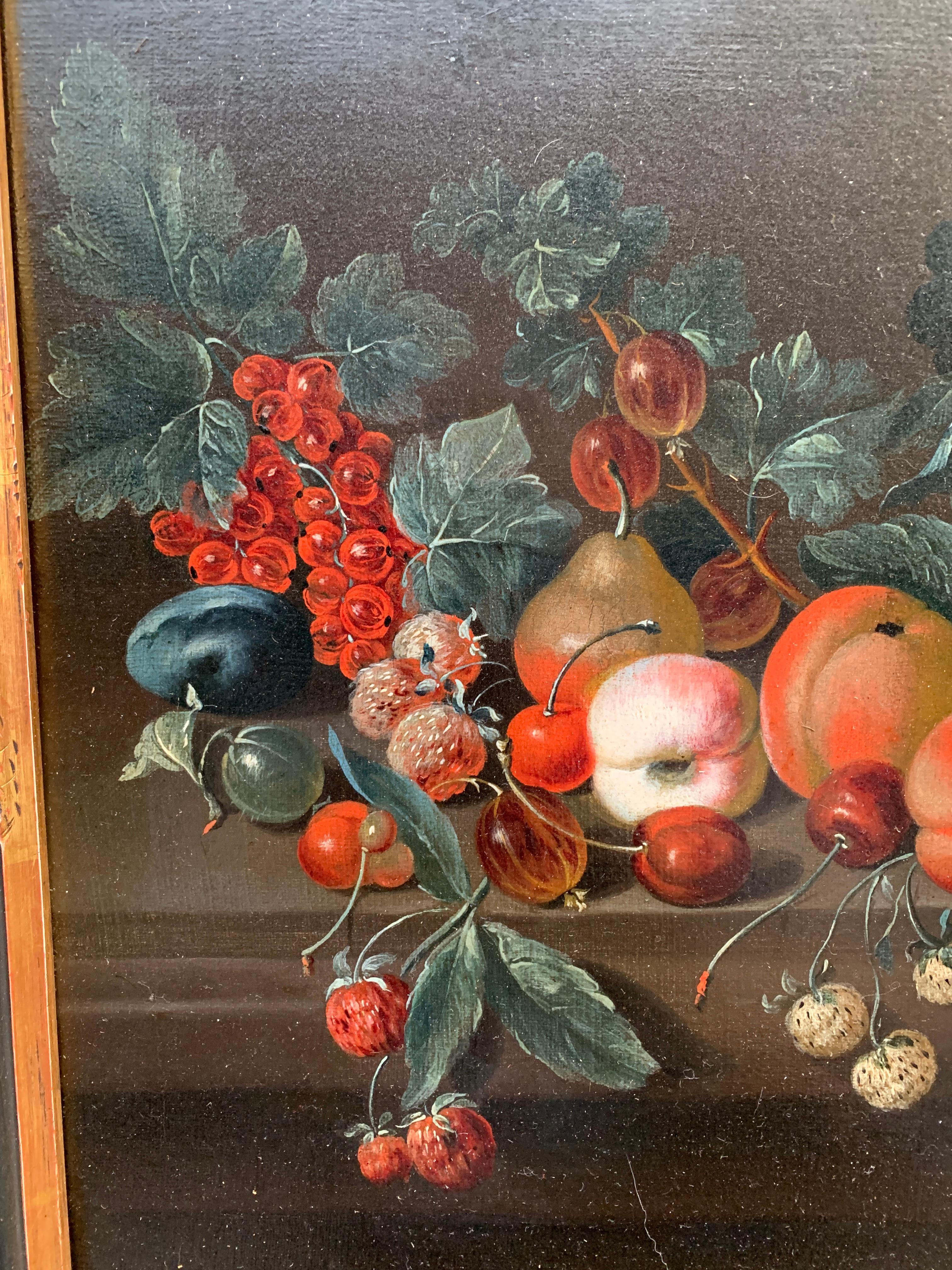 Well painted Dutch Still life of fruit on a ledge, dating from the late 18th century. 

A very pretty and well painted late 18th-century Dutch piece, monogrammed C.C or C.G, alas the artist is unknown.

The piece came from a private collection in