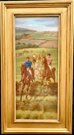 Set of Four English 19th century Horse Racing scenes in extensive landscapes.