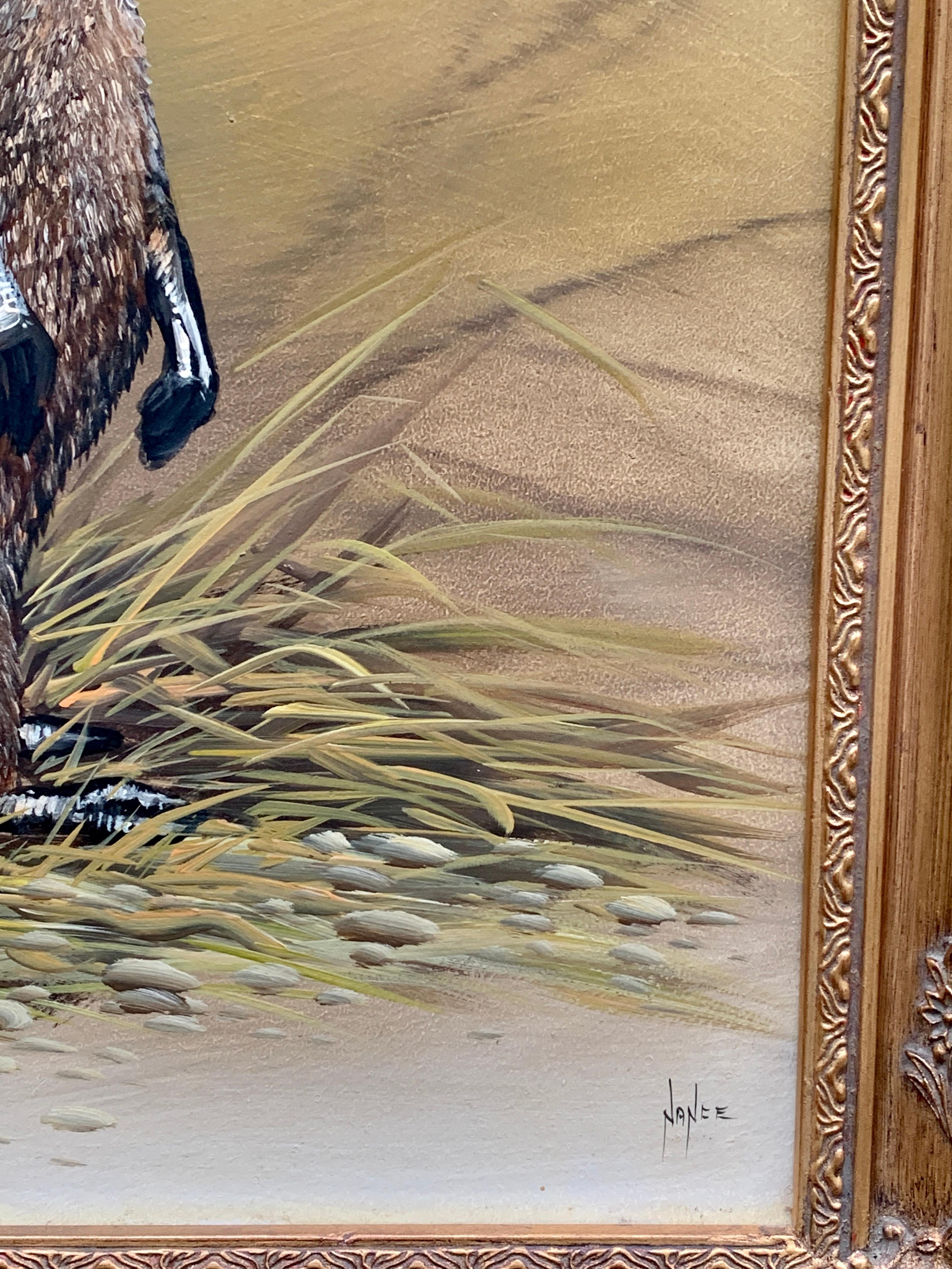 Retrato de una nutria parda y blanca inglesa, a orillas de un paisaje fluvial - Painting Realista de M.Naplee