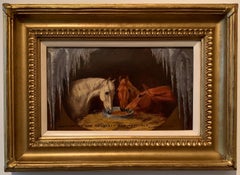 Antique English Horses portrait with holly, Shakespeare quote, in an Ice Cave.