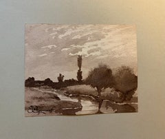  French 19th century Pen and Ink landscapes from a sketch folder