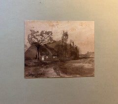 Antique  French 19th century Pen and Ink landscapes from a sketch folder