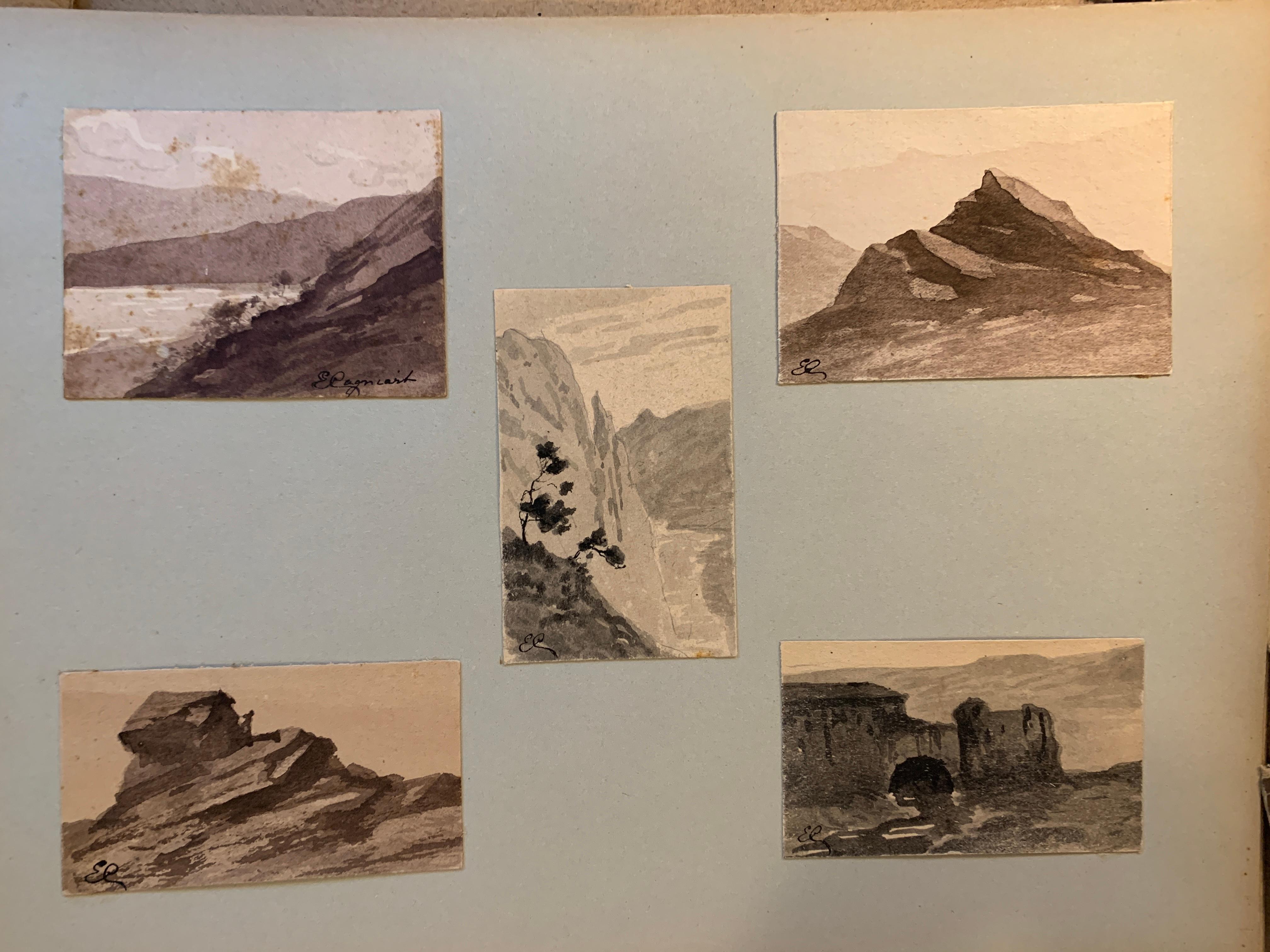 5 French 19th century Pen and Ink landscapes from a sketch folder
