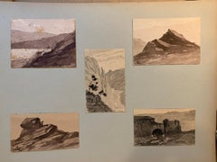 Antique 5 French 19th century Pen and Ink landscapes from a sketch folder