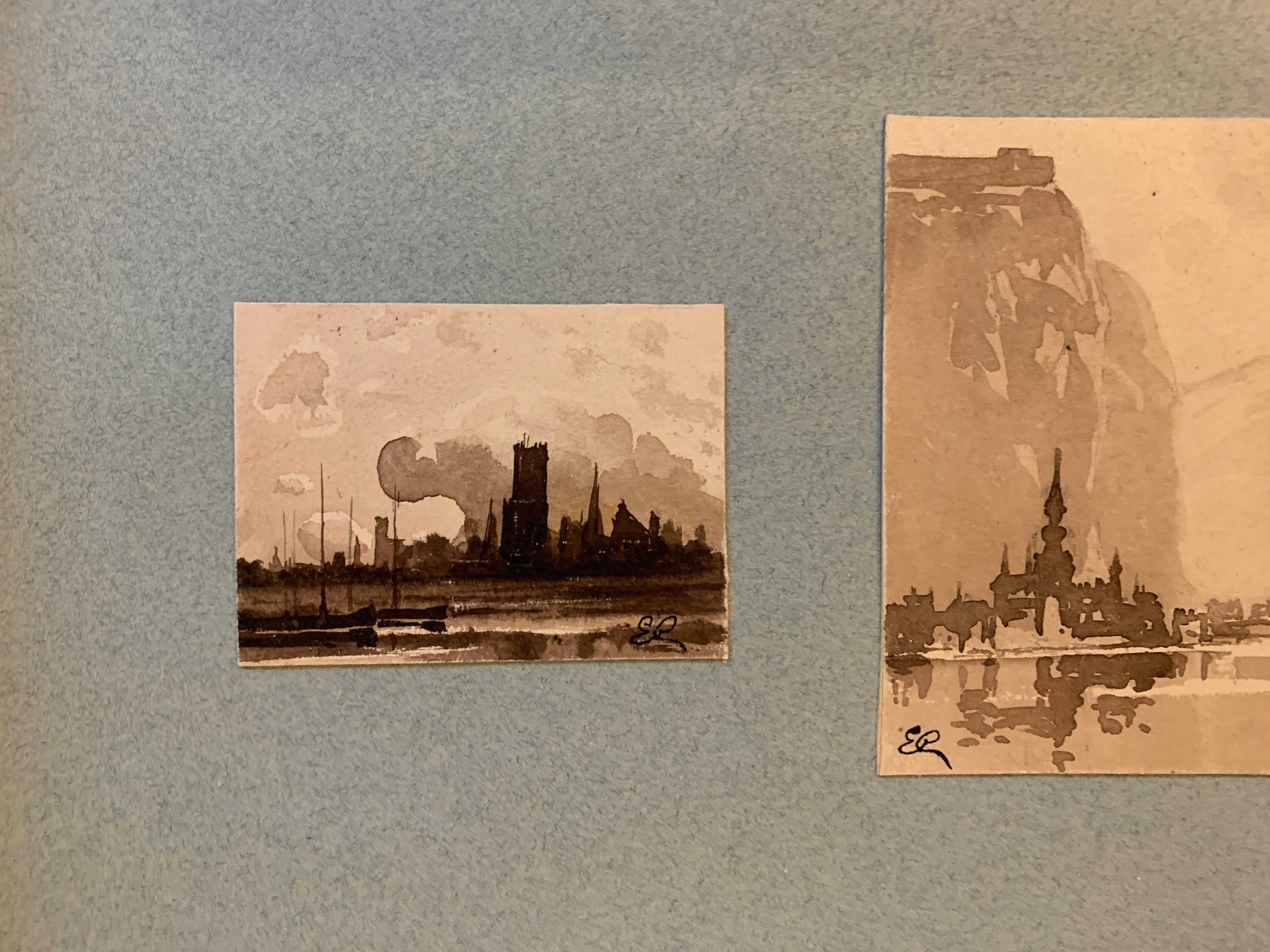 3 French 19th century Pen and Ink landscapes from a sketch folder - Art by Emile Cagniart
