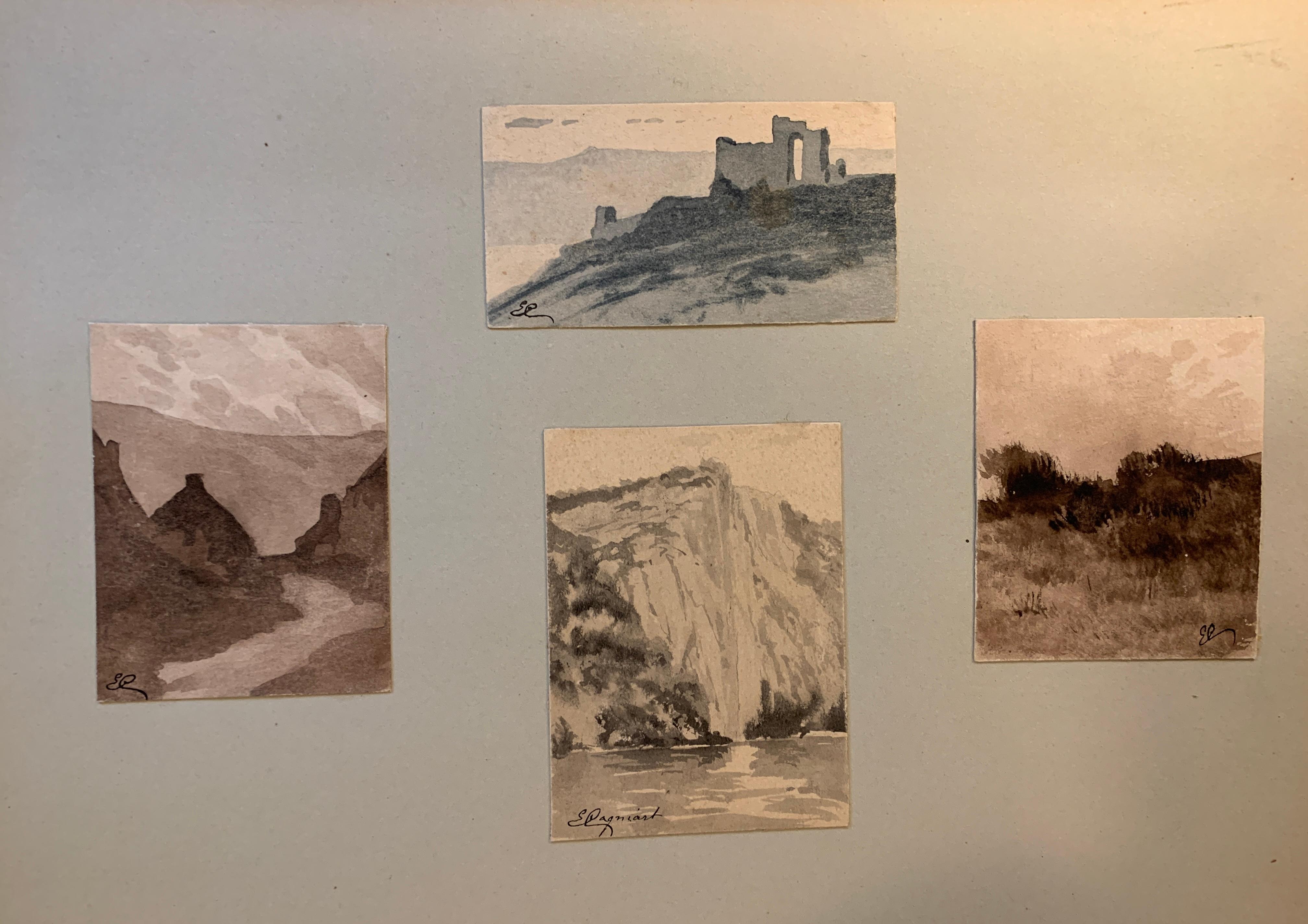 French 19th century Pen and Ink landscapes from a sketch folder