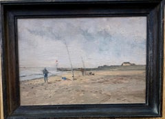 Impressionist English Landscape, with men sea fishing on the Norfolk Coast  