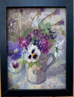 Impressionist English 20th century , oil study of purple, white and pink flowers