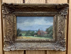 Vintage Pair of Impressionist English 20th century cottage landscapes in Norfolk, UK