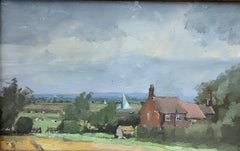 Pair of Impressionist English 20th century cottage landscapes in Norfolk, UK