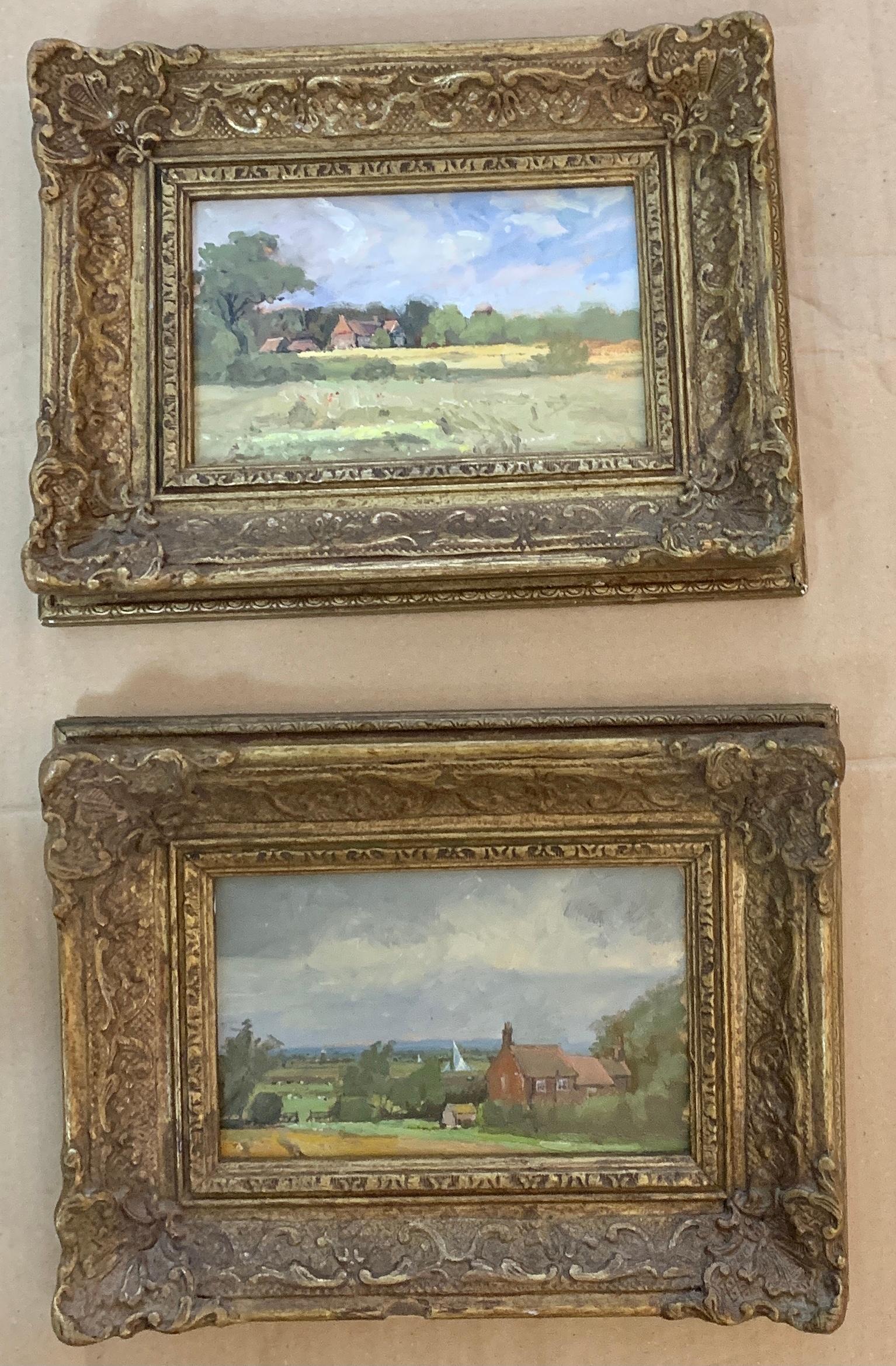 Pair of Impressionist English 20th century cottage landscapes in Norfolk, UK 5