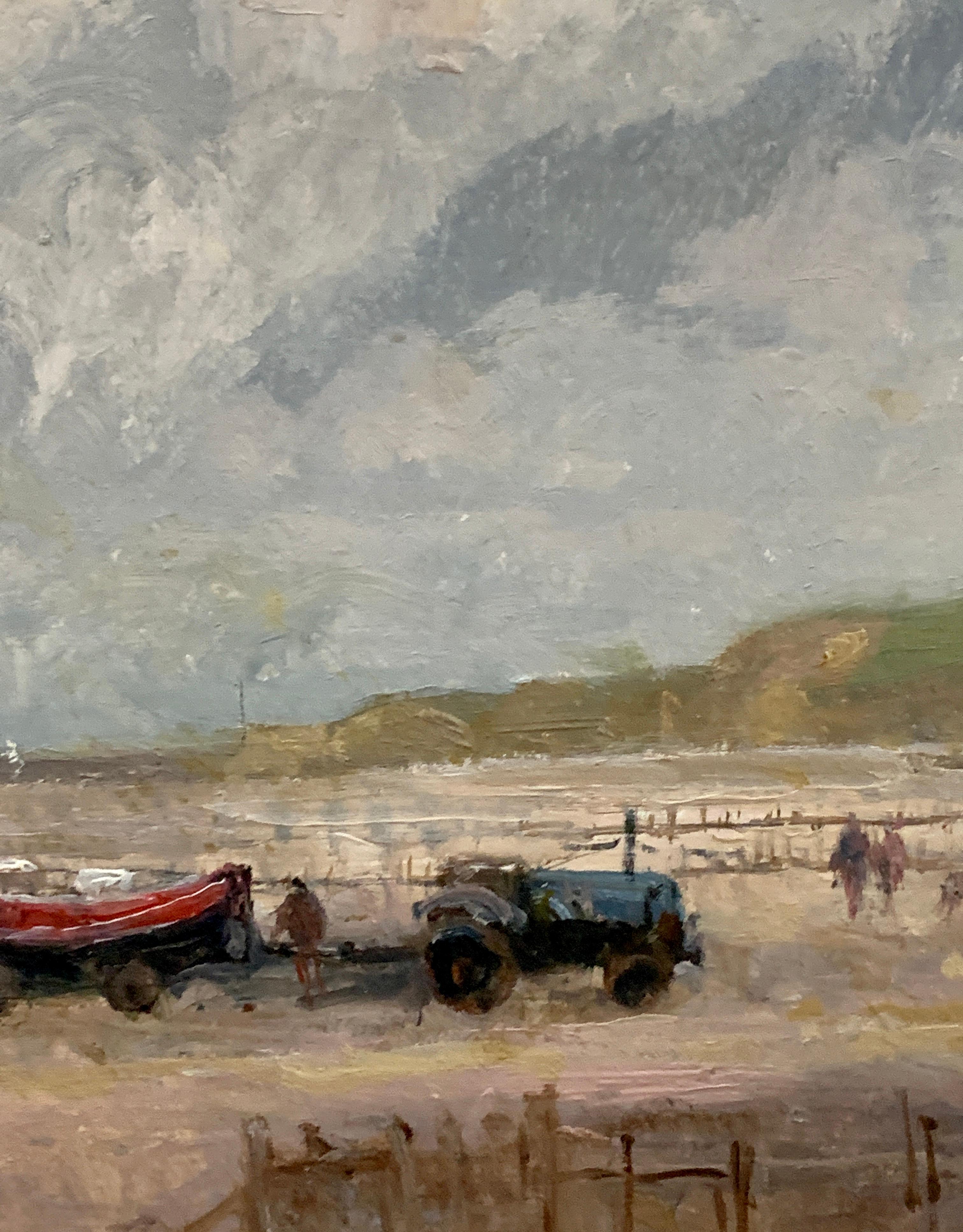  English Impressionist Coastal landscape at the beach, with a beach tractor pulling a fishing boat, Norfolk UK

Keith Arthur Johnson was born at South Pickenham, Swaffham, Norfolk in 1931, son of James Arthur Johnson (9 February 1895-1982), a
