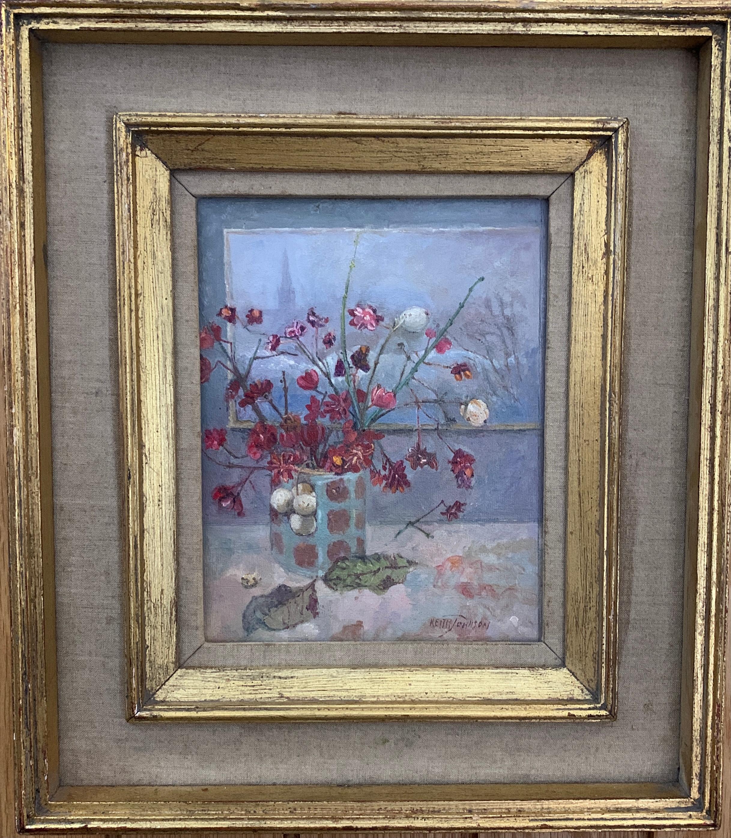 Keith Johnson Figurative Painting - Impressionist English 20th century still life of flowers, Euonymus, snowberries