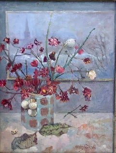 Impressionist English 20th century still life of flowers, Euonymus, snowberries