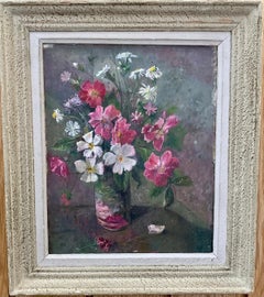 Impressionist English 20th century still life of white and pink  flowers,
