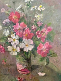 Impressionist English 20th century still life of white and pink  flowers,