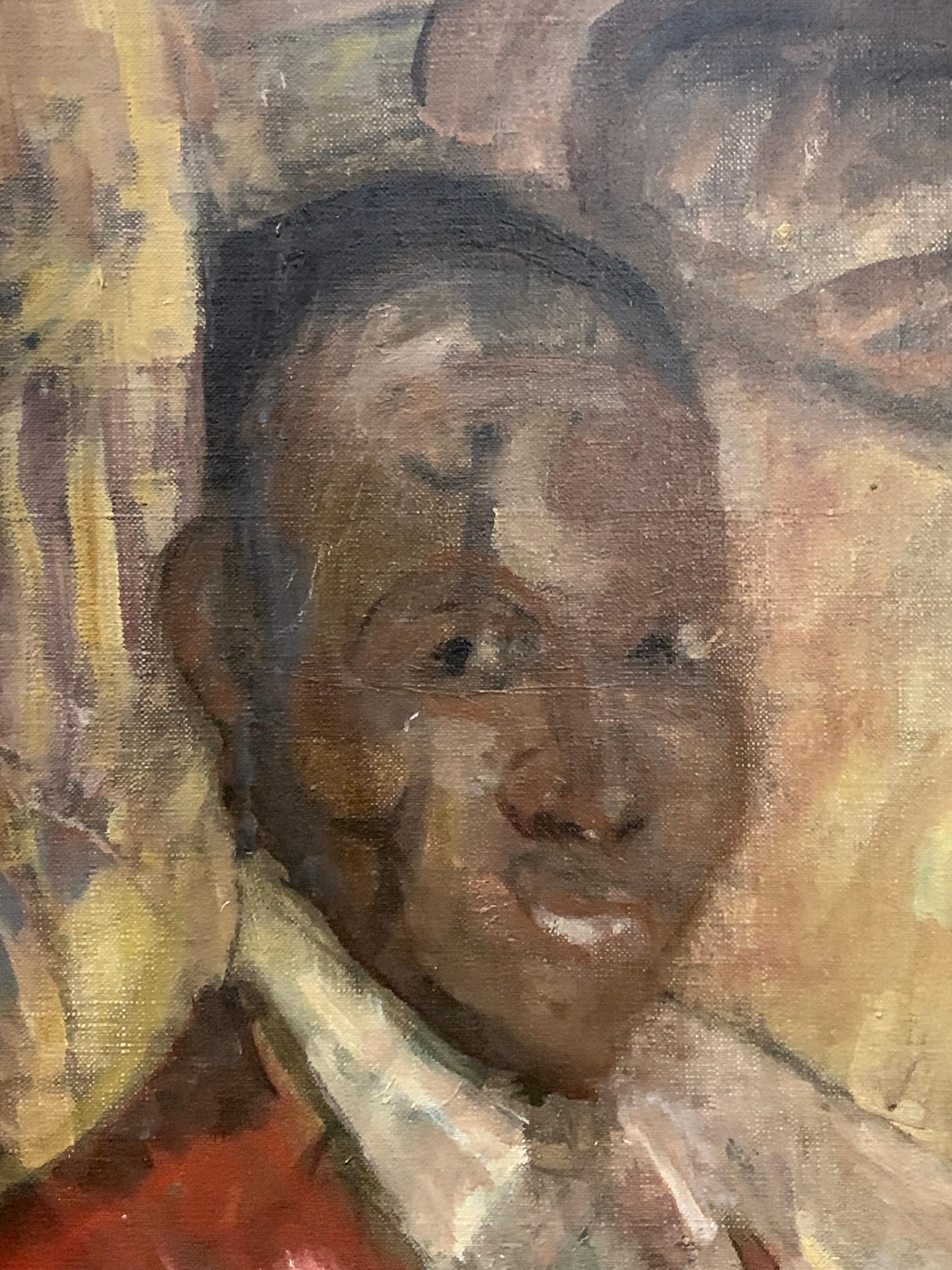 English mid- 20th century portrait of a Jazz Musician, circa 1930-40 - Impressionist Painting by Harold Wilfred Yates