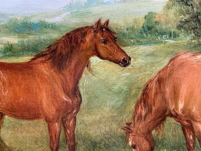 Early 20th-century portrait in oils of shire or Clydesdale horses in a landscape.

Edwin began his artistic career by studying at the Royal Academy of Art where he went on to win a Silver medal for his work at the age of 24. From this point on, his
