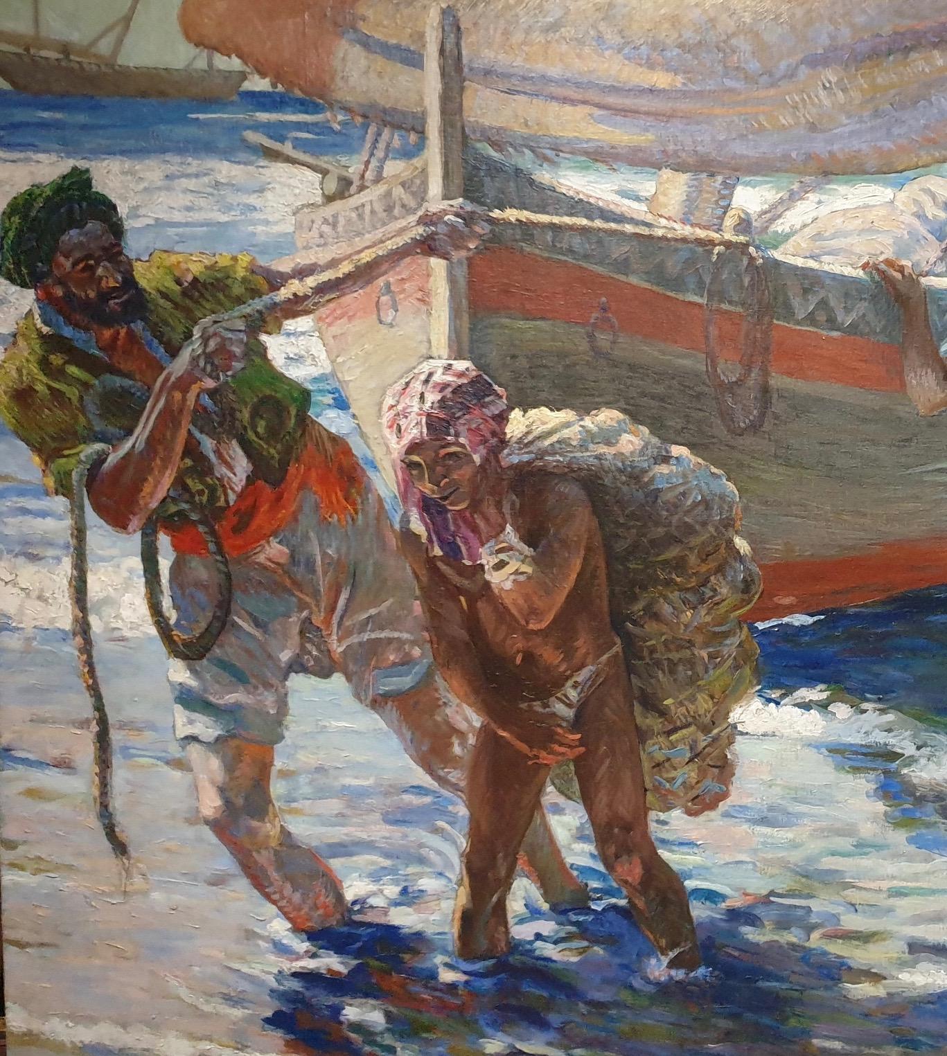 Französischer Nordafrikanischer Impressionist des frühen 20. Jahrhunderts, Fischer kommen mit ihrem Tagesfang an Land.

André Humbert wurde am 27. November in Paris geboren. Er war Schüler des berühmten französischen Malers Léon Bonnat und stellte