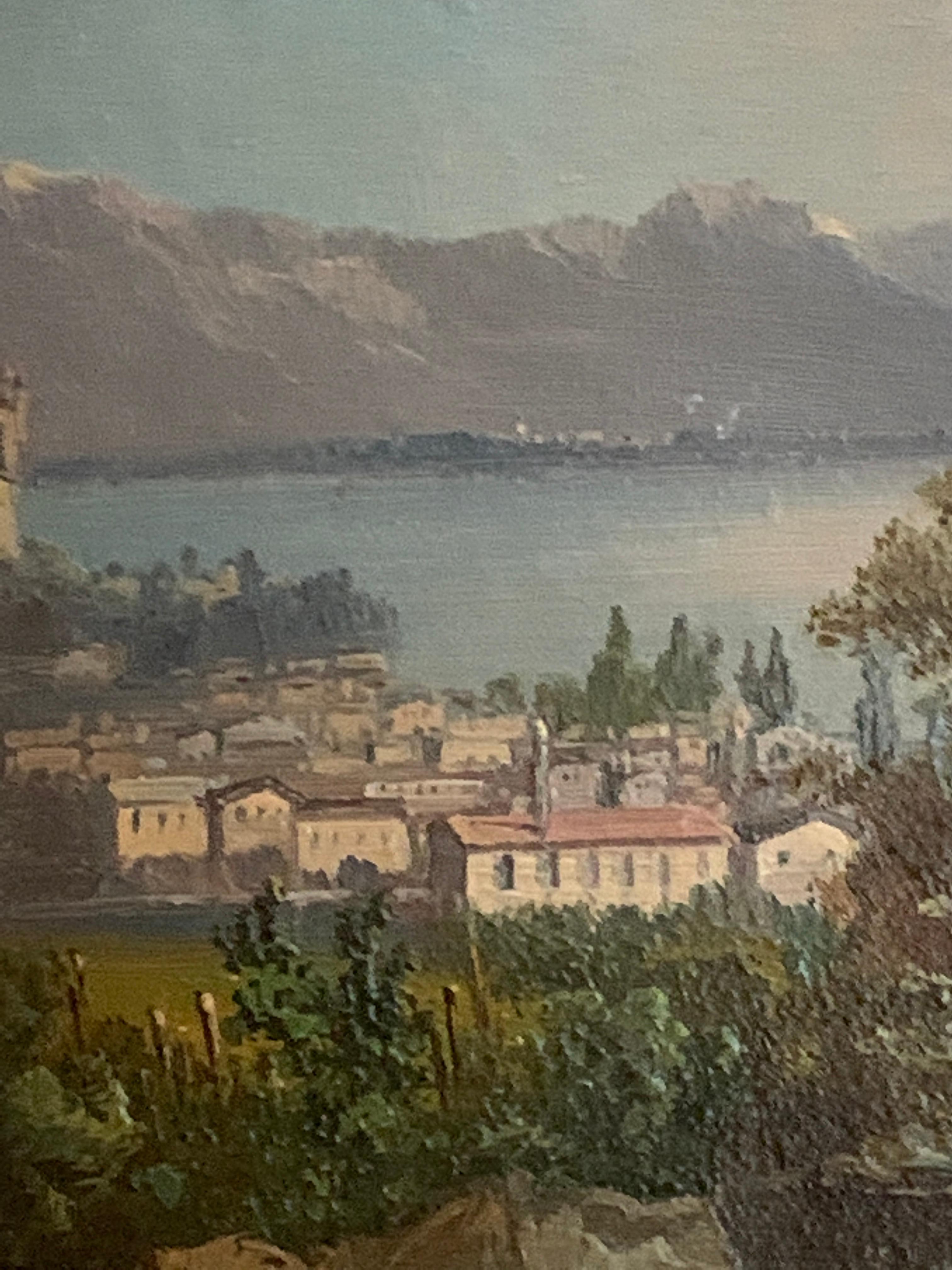 Early 20th century Swiss views of Vevey, on the north shore of Lake Geneva - Victorian Painting by M.Schmidt