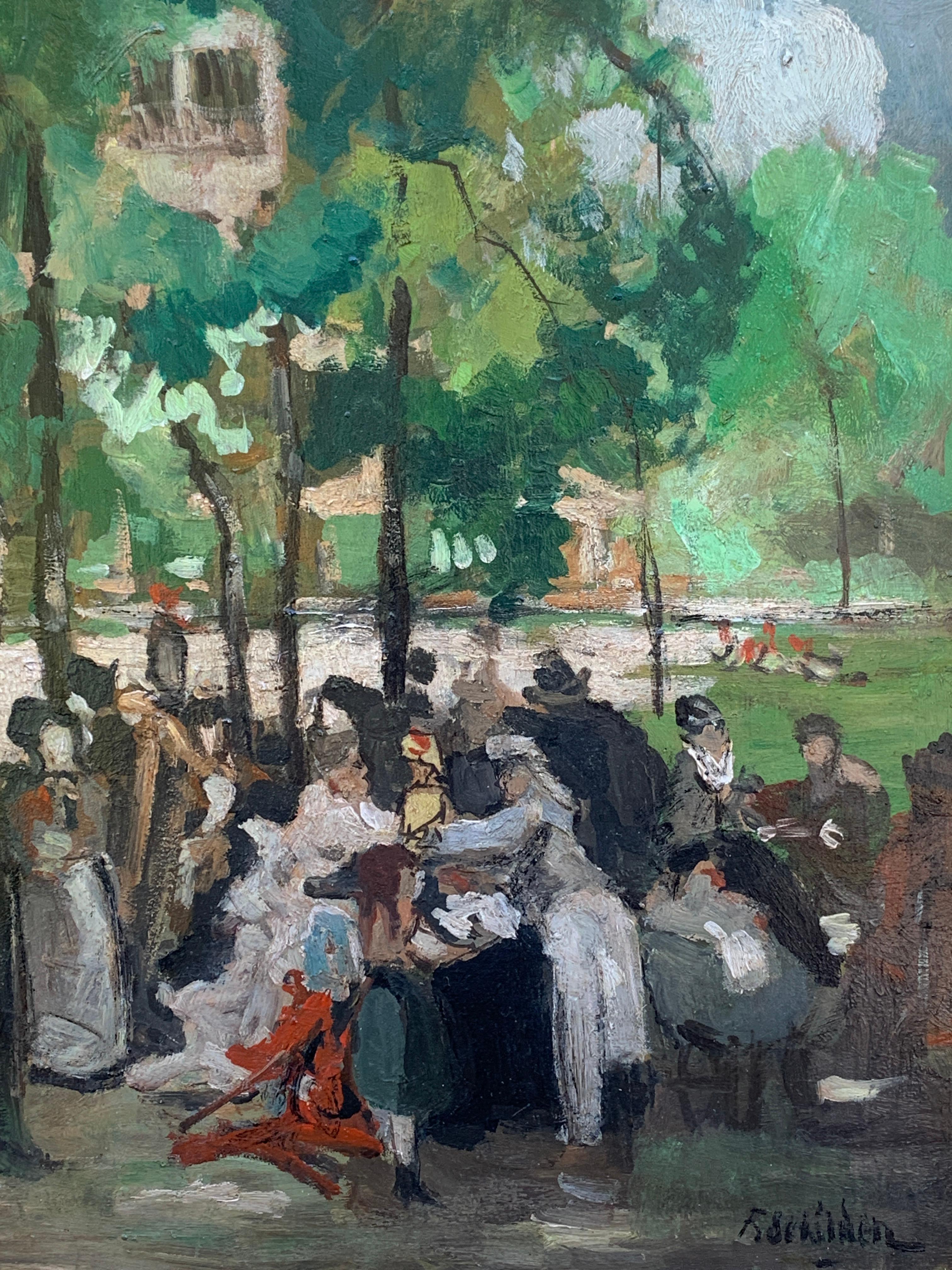 19thC German Impressionist, At the Chinese tower in the English garden in Munich 7