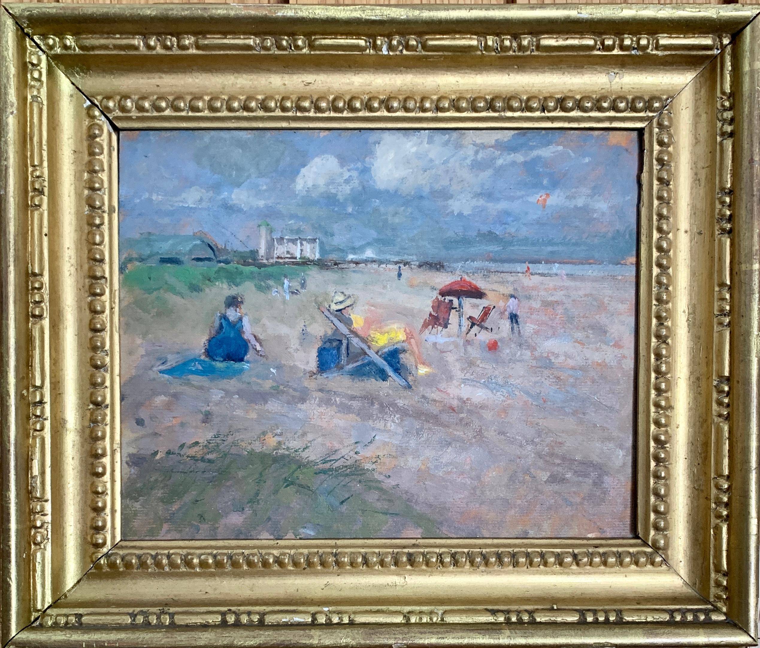 Keith Johnson Landscape Painting - English Impressionist 20th century, Figures on a beach, Great Yarmouth, England