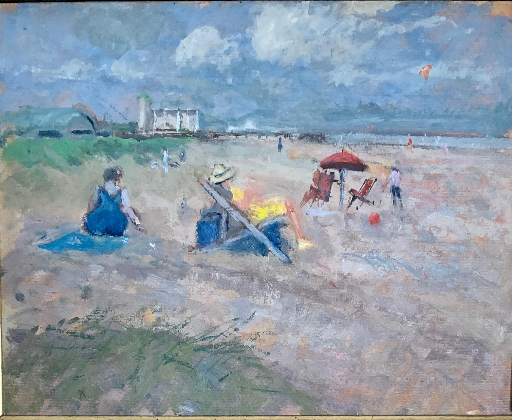 English Impressionist 20th century, Figures on a beach, Great Yarmouth, England - Painting by Keith Johnson