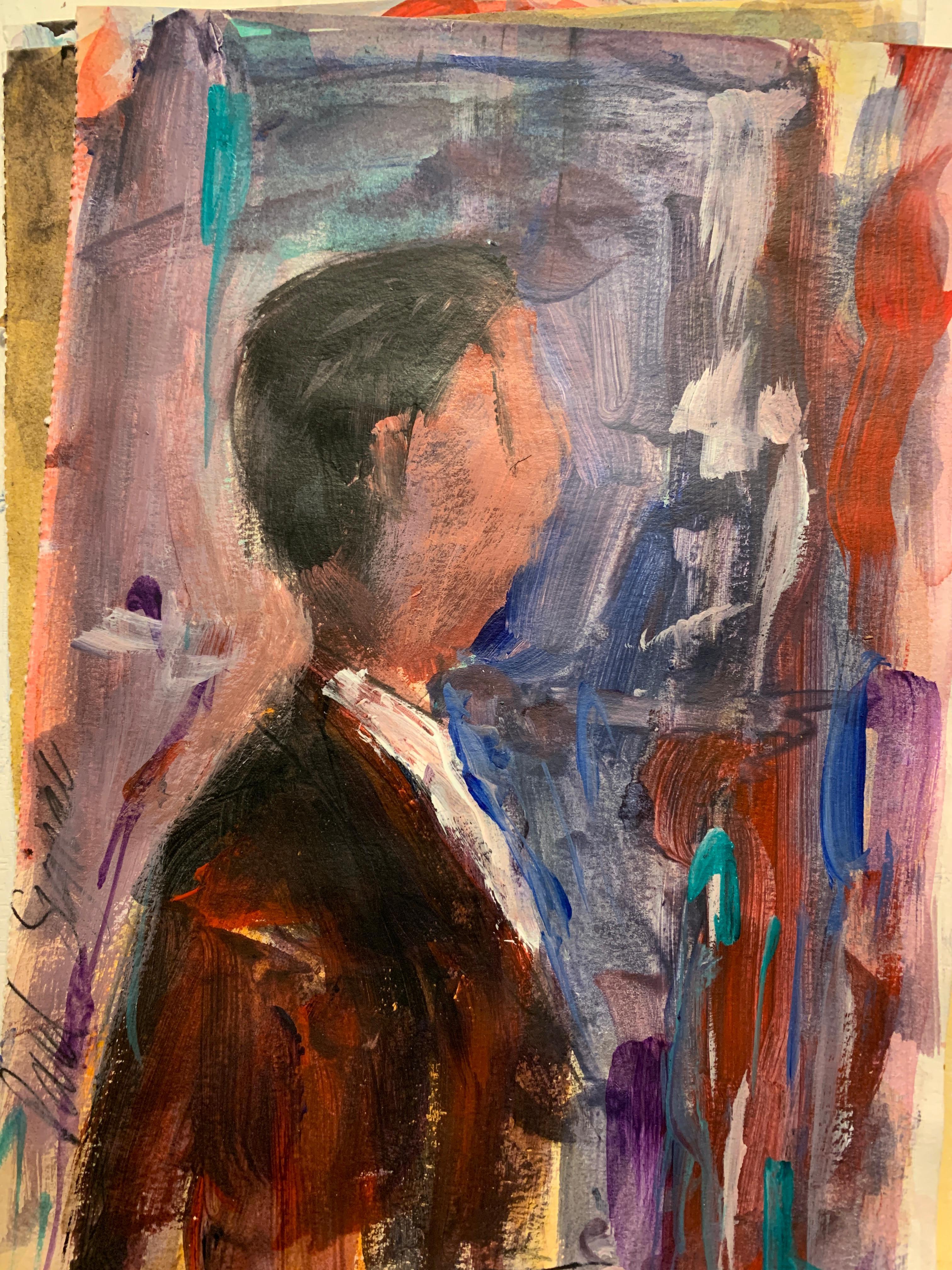 Bertha Long Figurative Painting - English abstract 20th century oil sketch of a portrait of a man