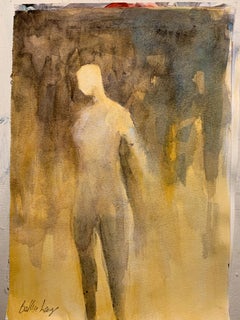 English abstract 20th century oil sketch of a figure in brown and ochre