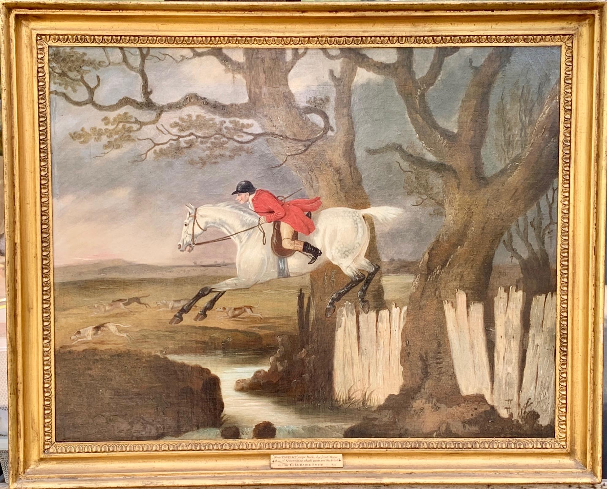 Charles Loraine Smith Figurative Painting - English 18th century Fox hunting landscape, with Dick Knight and Pytchley Hounds