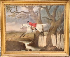 Antique English 18th century Fox hunting landscape, with Dick Knight and Pytchley Hounds
