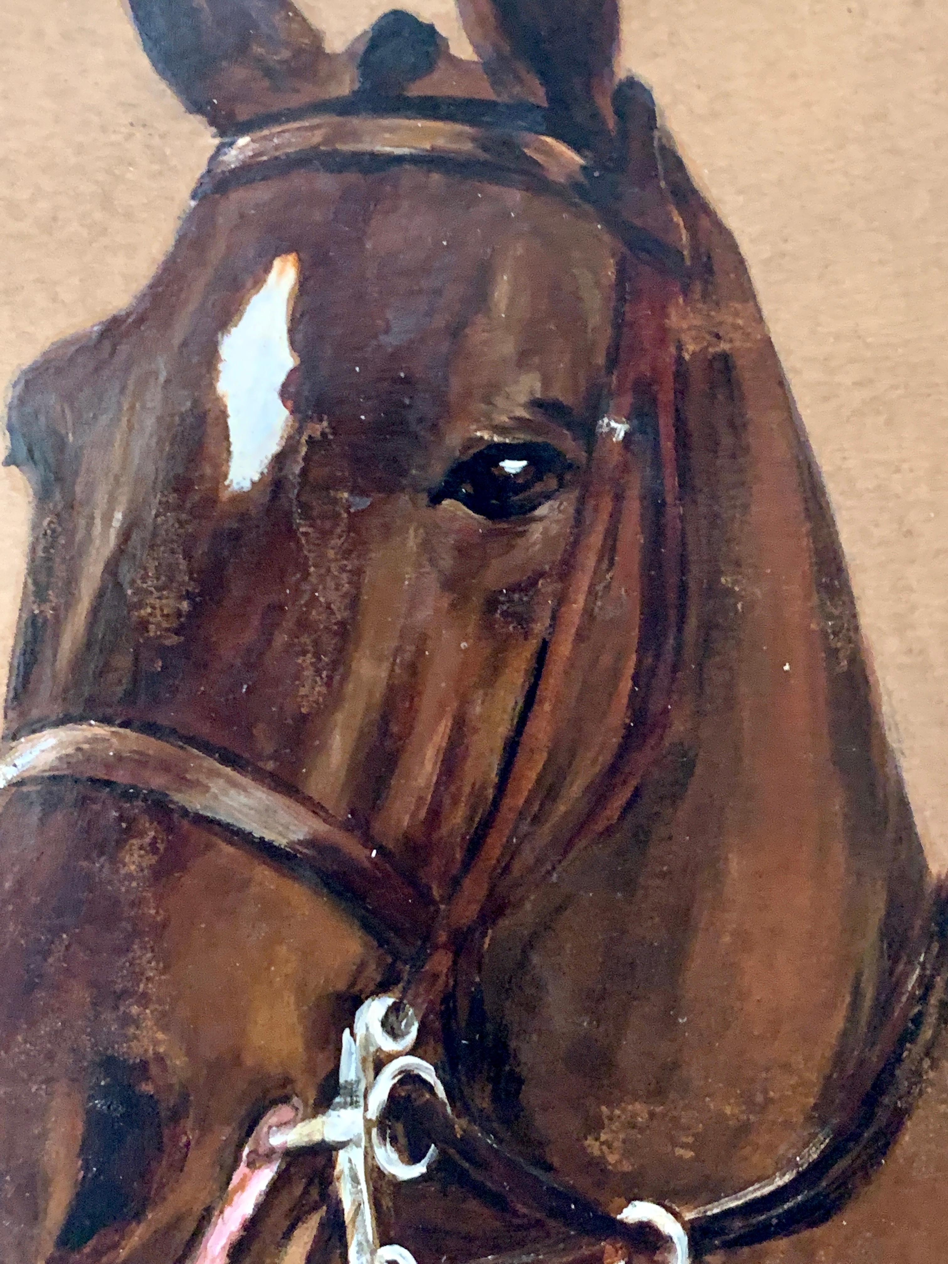 English early 20th century Oil Portrait of a Chestnut Horse - Realist Painting by Unknown