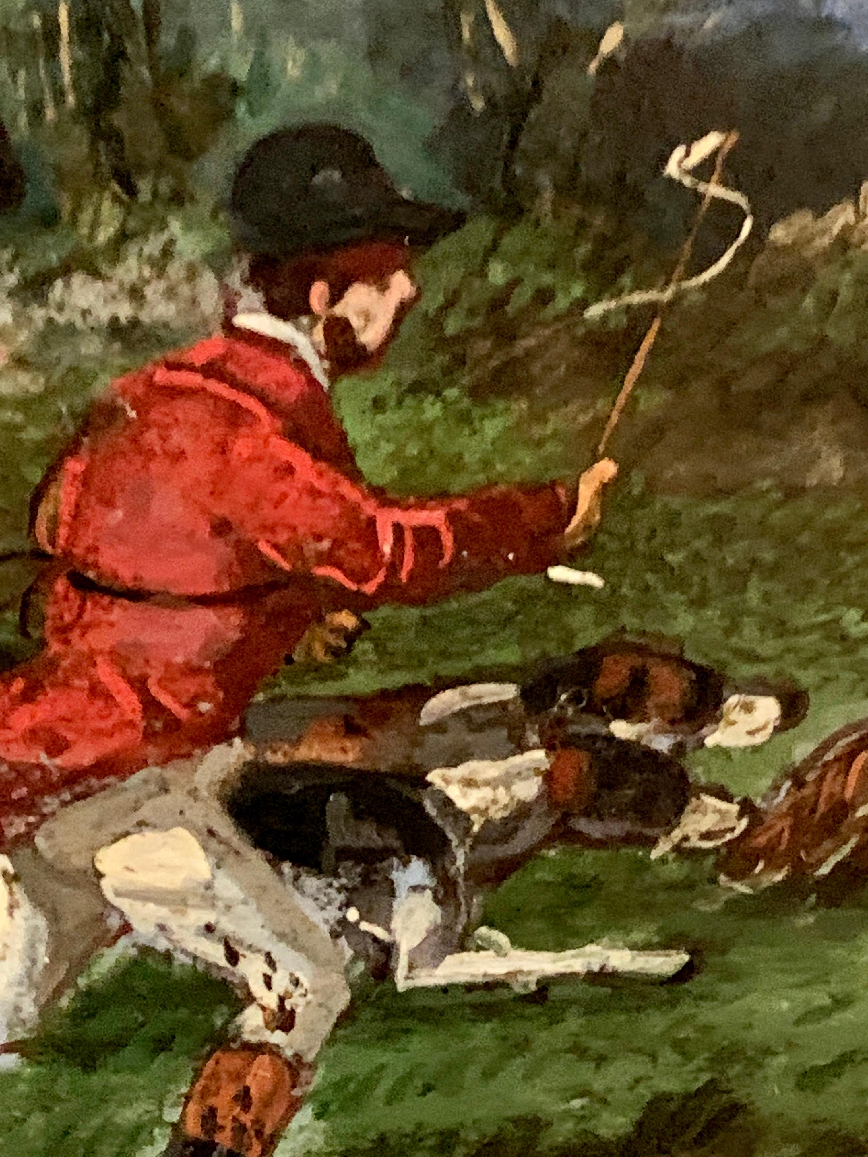 Wonderful early 19th century English fox hunting scene, with hounds.

Henry Thomas Alken (12 October 1785 – 7 April 1851) was an English painter and engraver chiefly known as a caricaturist and illustrator of sporting subjects and coaching scenes.