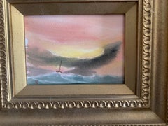English 20th century, fishing boats at sea with storm clouds approaching.