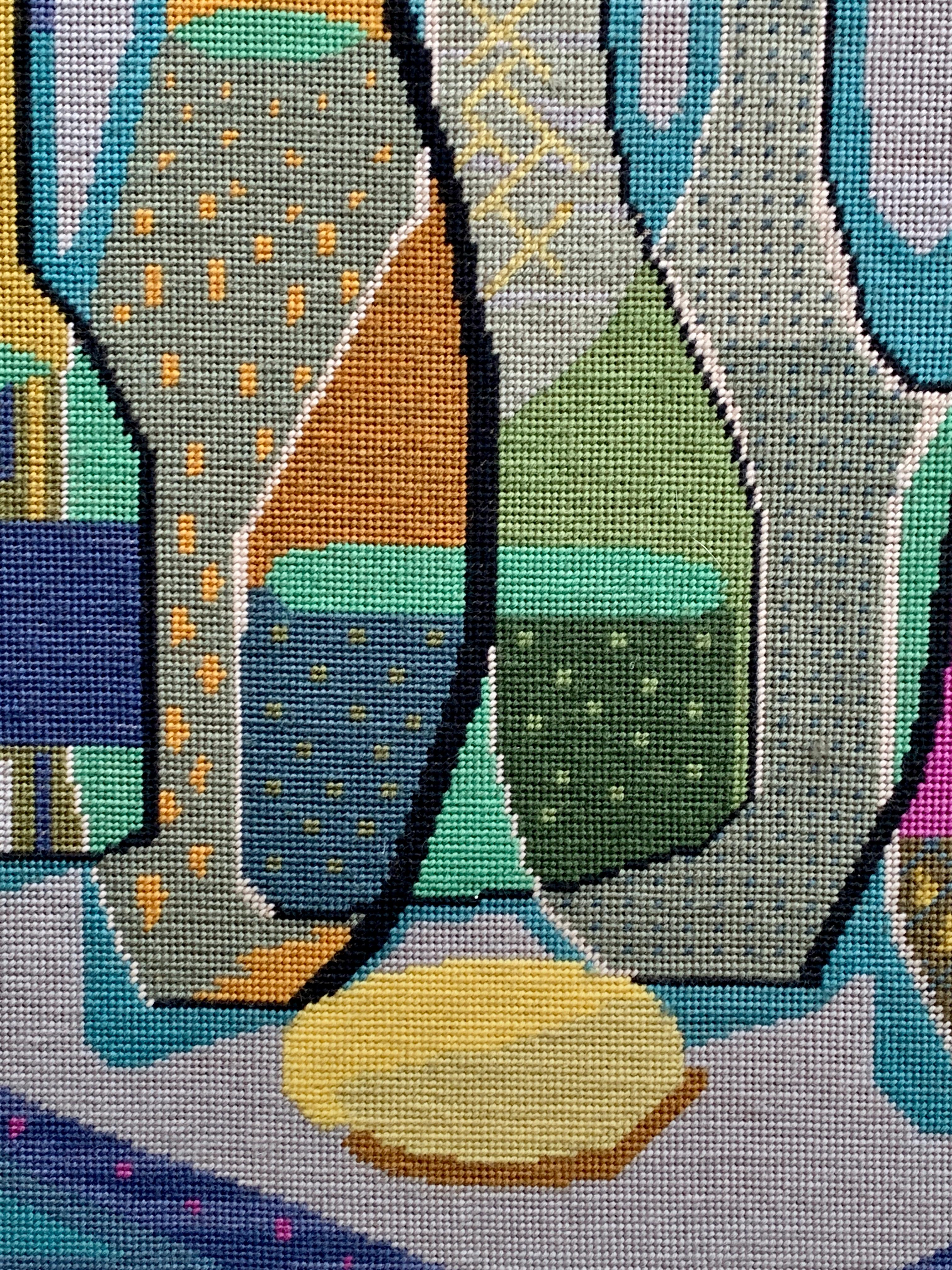 Mid Century Modern English Abstract tapestry of bottles, glasses on a table 3