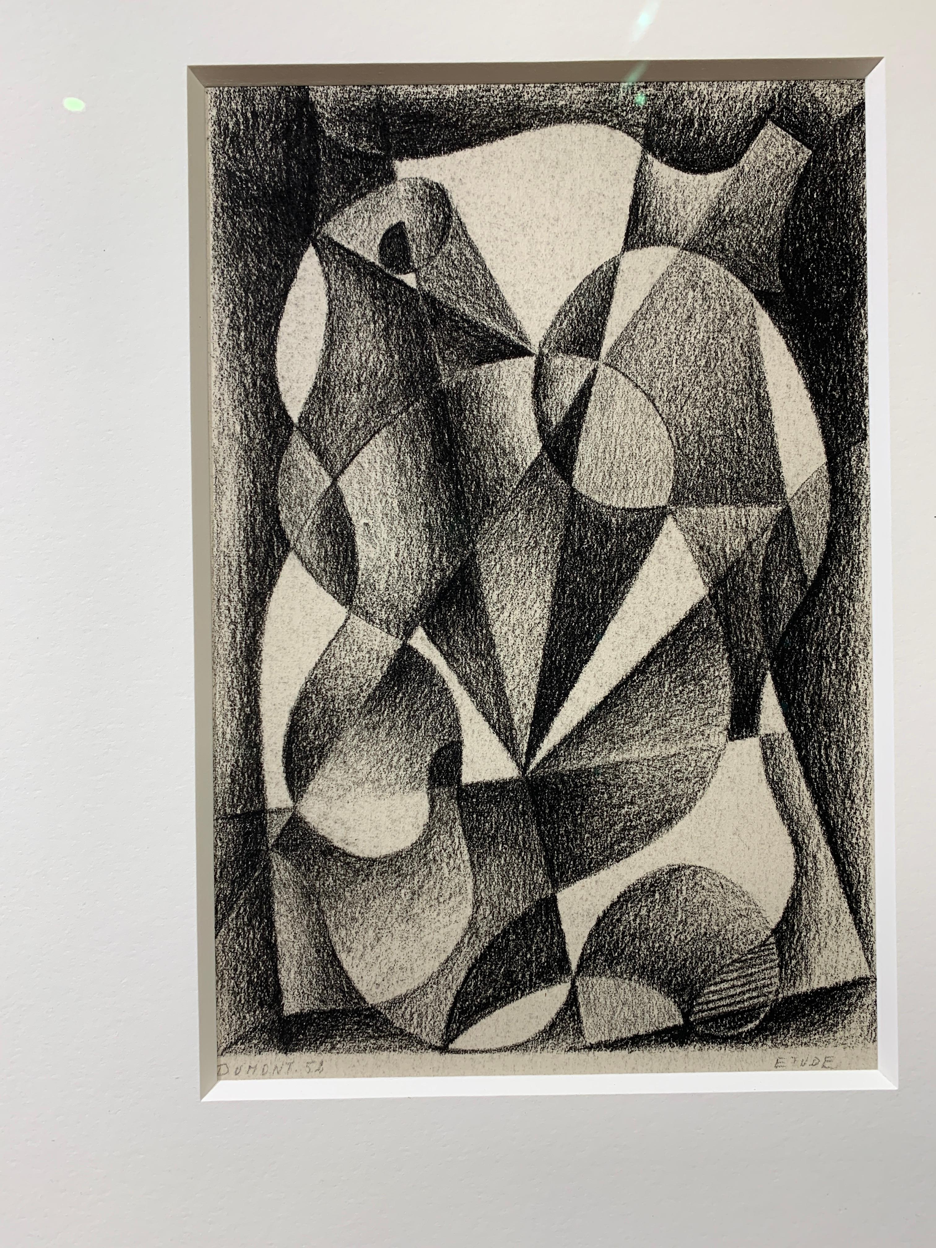 20th century Belgium, Black and White Abstract pencil drawing, Etude - Art by Marcel Dumont